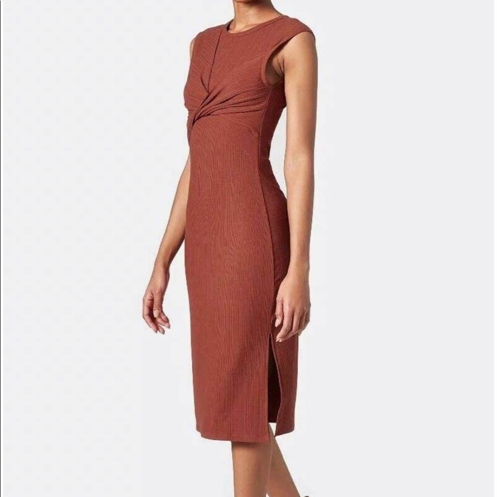 Joie Eos Ruched / Twist Front Midi Dress, Sepia Color
